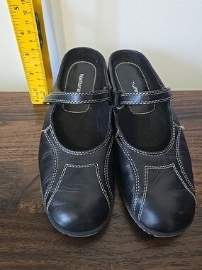 Naturalizer - Size 5.5 M - Womens Black Mary Jane MULES Leather Shoes Preowned